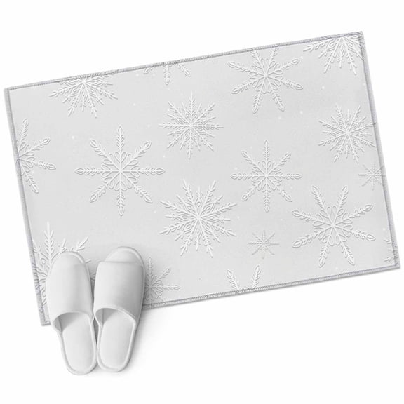 Winter Snowflake Area Rug 2x3ft Gray Background Christmas Snow Simple Non-Slip Washable Square Rugs Soft Felt Indoor Floor Mat for Bedroom Kitchen Living Room Bathroom