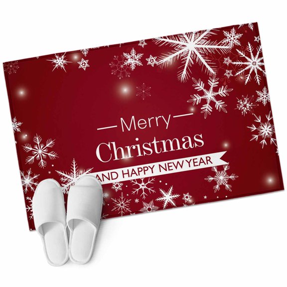 Winter Snowflake Area&nbsp;Rug 2x3ft Merry Christmas and Happy New Year Red Non-Slip&nbsp;Washable Square&nbsp;Rugs Soft Felt Indoor Floor Mat for Bedroom Kitchen Living Room Bathroom