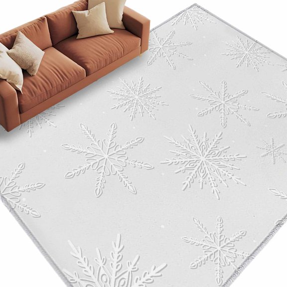 Winter Snowflake Area Rug 5x7ft Gray Background Christmas Snow Simple Non-Slip Washable Square Rugs Soft Felt Indoor Floor Mat for Bedroom Kitchen Living Room Bathroom