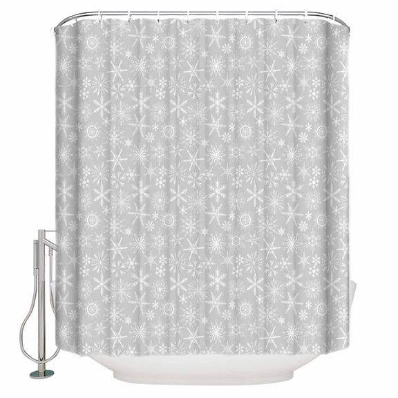 Winter Snowflake Bathroom Shower Curtains with Hooks, Christmas Gray Background Modern Waterproof Fabric Washable Shower Curtain for Home Hotel Bathtub Decor 60x72 Inch