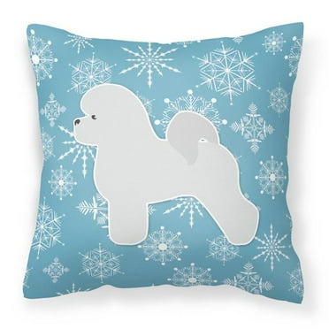 Winter Snowflake Bichon Frise Fabric Decorative Pillow