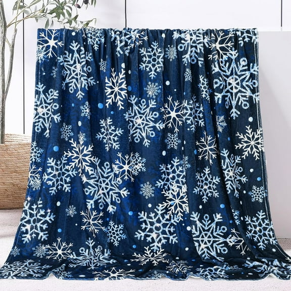 Winter Snowflake Blanket Blue White Snowflake Throw Blanket Soft Plush Blanket for Winter Christmas Home Bed Sofa Couch Chair, 50 x 60 Inch