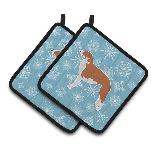 Winter Snowflake Borzoi Russian Greyhound Pair of Pot Holders