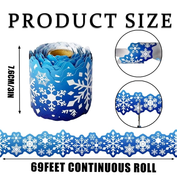 Winter Snowflake Bulletin Board Borders 69 Feet 3 Inch Wide Paper Decorative Roll