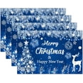 thumbnail image 1 of Winter Snowflake Christmas Placemats Set of 4, 12x18 Inch Blue Christmas Dinner Placemats Blue Christmas Heat Resistant Table Place Mats for Table Party Dining Decoration, 1 of 6