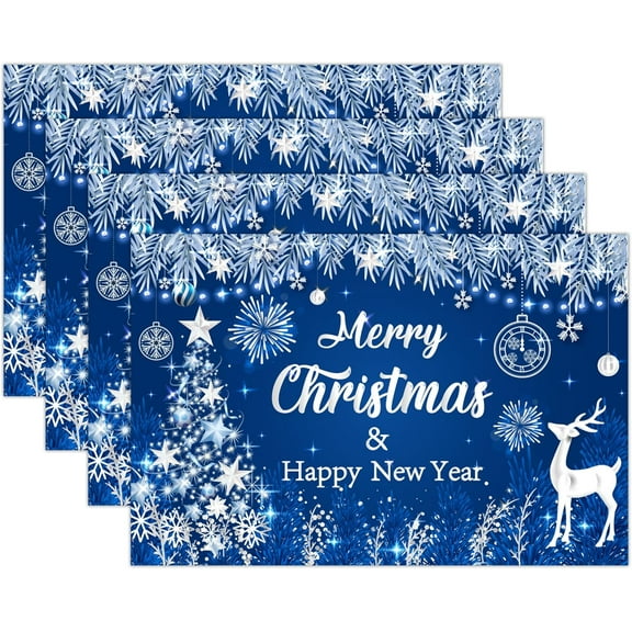 Winter Snowflake Christmas Placemats Set of 4, 12x18 Inch Blue Christmas Dinner Placemats Blue Christmas Heat Resistant Table Place Mats for Table Party Dining Decoration