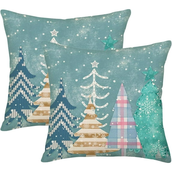 Winter Snowflake Christmas Tree Throw Pillow Covers 18x18 Inch Xmas Trees Winter Holiday Star Buffalo Plaid Pillows Cushion Case Decoration for Sofa Couch Set of 2