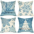 thumbnail image 1 of Winter Snowflake Decorative Throw Pillow Covers 16 x 16 Set of 4, Let It Snow Blue Christmas Tree Leaves Outdoor Pillowcase, Get Cozy Seasonal Holiday Farmhouse Cushion Case Home Decor, 1 of 6