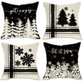 thumbnail image 1 of Winter Snowflake Decorative Throw Pillow Covers 16x16 Set of 4, Let It Snow Christmas Pine Tree Black Outdoor Pillowcase, Get Cozy Seasonal Holiday Farmhouse Cushion Case Home Decor, 1 of 6