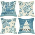thumbnail image 1 of Winter Snowflake Decorative Throw Pillow Covers 20 x 20 Set of 4, Let It Snow Blue Christmas Tree Leaves Outdoor Pillowcase, Get Cozy Seasonal Holiday Farmhouse Cushion Case Home Decor, 1 of 6