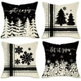 thumbnail image 1 of Winter Snowflake Decorative Throw Pillow Covers 20x20 Set of 4, Let It Snow Christmas Pine Tree Black Outdoor Pillowcase, Get Cozy Seasonal Holiday Farmhouse Cushion Case Home Decor, 1 of 6
