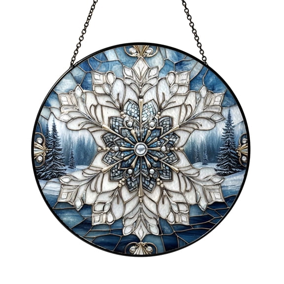 Winter Snowflake Decorative Window Hanging – Stained Glass Style