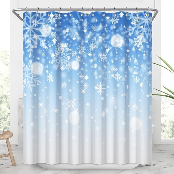 Winter Snowflake Extra Long Shower Curtains Christmas Romantic Waffle Fabric Bath Curtain Farmhouse Xmas Holiday Shower Curtain for Kids Bathroom Decor Waterproof with Hooks,36x72 Inch