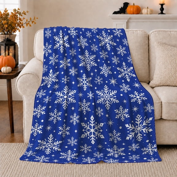 Winter Snowflake, Festive Holiday Scene, Warm Flannel Blanket for Living Room and Reading Nook with Detailed Artwork, Art Lovers Thanksgiving Gift, Festive Home Decor