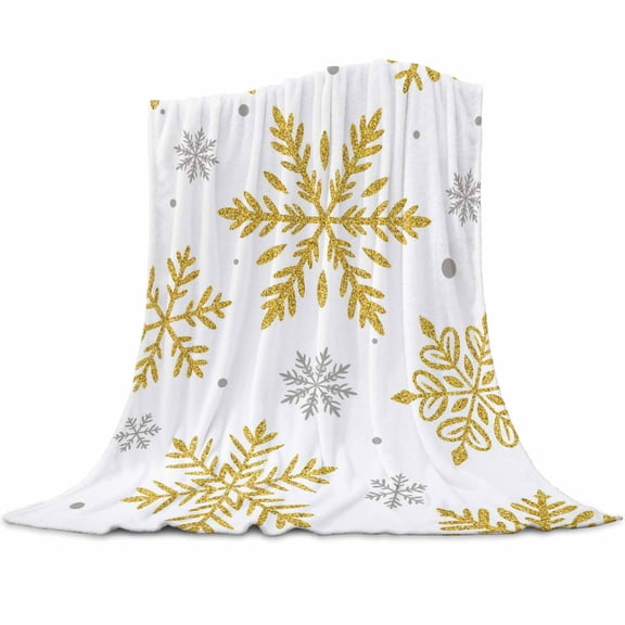 Winter Snowflake Flannel Blanket for Bed,Travel and Camping, Christmas Yellow Sequins Texture Abstract Super Soft Cozy Blanket for All Seasons 60"x80"