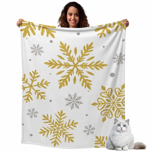 Winter Snowflake Fleece Throw Blanket Lightweight Christmas Yellow Sequins Texture Abstract Fuzzy Flannel Throws Super Soft Cozy Flannel Blanket for Couch, Sofa, Bed, Travel 50"x80"