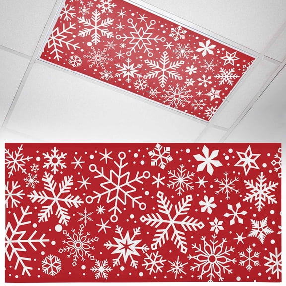 Winter Snowflake Fluorescent Light Covers Christmas Retro Red Background Magnetic Light Filters Ceiling Lighting Panel Shade for Classroom Office Home 2 x 4 ft, 1 Pack