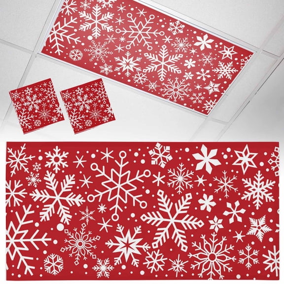Winter Snowflake Fluorescent Light Covers Christmas Retro Red Background Magnetic Light Filters Ceiling Lighting Panel Shade for Classroom Office Home 2 x 4 ft, 2 Pack