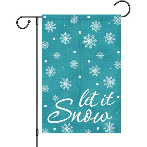 Winter Snowflake Garden Flag Let It Snow 12.5x18 Double Sided Small Burlap Welcome Winter Holiday Yard Outdoor Flag Outside House Decoration (Only Flag)