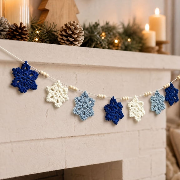 Winter Snowflake Garland Bunting Xmas Be Merry Bunting Banner Blue White Snowflake Party Banner Merry Christmas Hanging Banner for Holiday Home Fireplace Mantel Decor