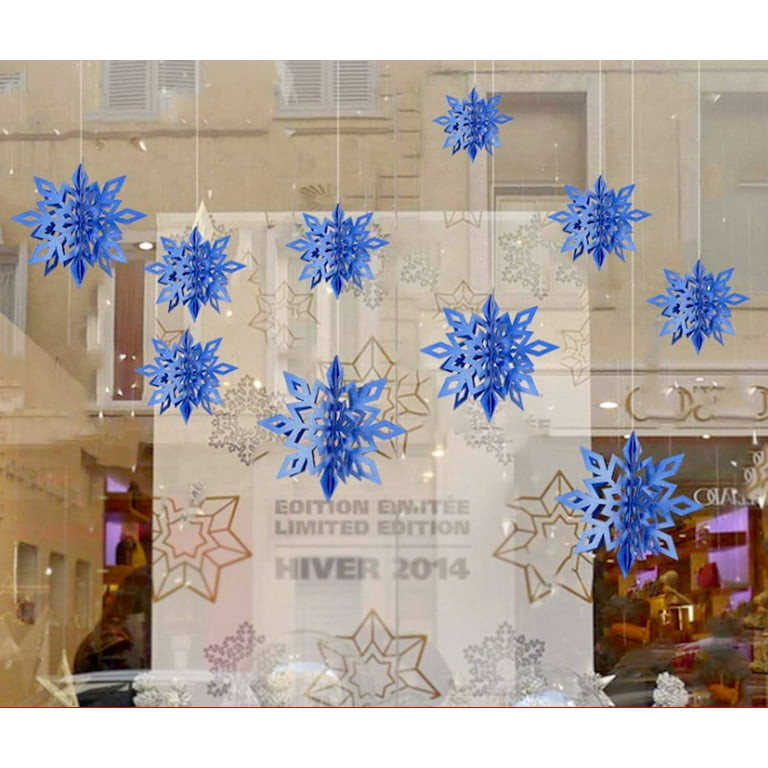 Winter Snowflake Hanging Decorations - 3D Large Silver Snowflakes Paper  Hanging Garland for Christmas Winter Wonderland Holiday New Year Party Home
