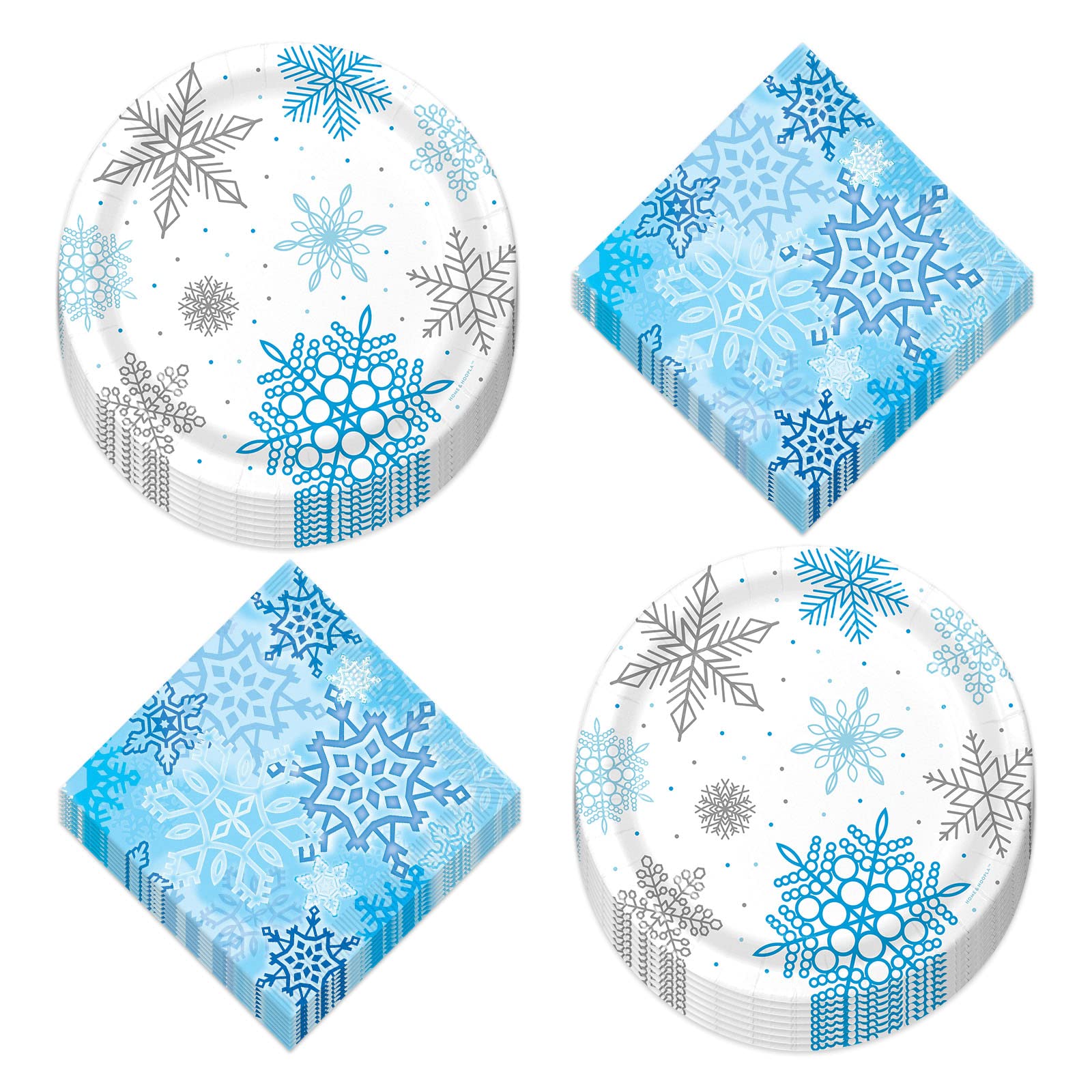 Winter Snowflake Paper Dessert CI30 Plates and Beverage Napkins