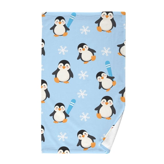 Winter Snowflake Penguin Pattern Bath Towel 100% Cotton Soft Thick High Absorbency Hand Face Towel Single Pack 16x28in