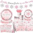 thumbnail image 1 of Winter Snowflake Plates and Napkins, Pink Winter Wonderland Baby Shower Decorations, A Little Snowflake  On the Way Baby Shower Paper Plates Napkins for Winter Onederland Party Supplies Serve20, 1 of 6