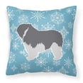 thumbnail image 1 of Winter Snowflake Polish Lowland Sheepdog Dog Fabric Decorative Pillow, 1 of 2