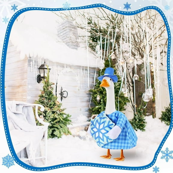 Winter Snowflake Porch Goose Outfit, 2-Piece Plaid Clothes Set for Outdoor Lawn Garden Decoration, Seasonal Holiday Gift and Commemorative Keepsake for Neighbors and Goose Lovers