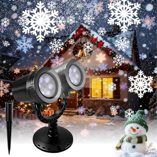 Winter Snowflake Projector Lights, Double-Head Holiday Light with 4 Snow Patterns, Light Decorations Outdoor Indoor, Waterproof Snowfall Led Lights for Party Garden$$Tools & Hardware Other