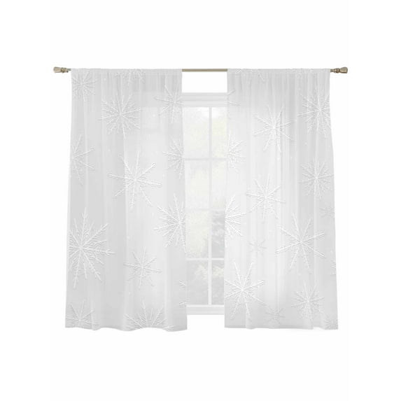 Winter Snowflake Sheer Curtains 63 inches Long, Gray Background Christmas Snow Simple Light Filtering Sheer Window Curtains Rod Pocket Voile Drapes for Bedroom Living Room, 2 Panels 52"W x 63"L
