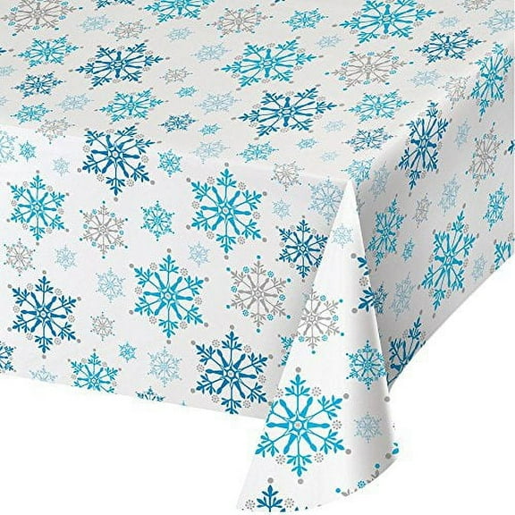 Winter Snowflake Swirls Plastic Tablecloth
