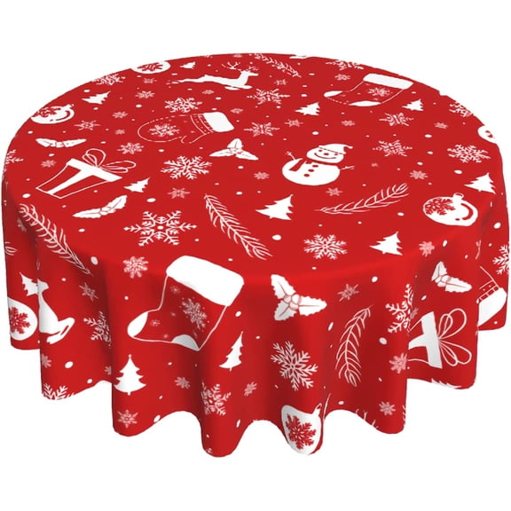 Winter Snowflake Table Cloths Round Christmas Tablecloth 60 Inch, Red Tablecloth Snowman Decorations Washable Xmas Tableclothes for Indoor Party Patio Winter Holiday Kitchen Christmas Decorations