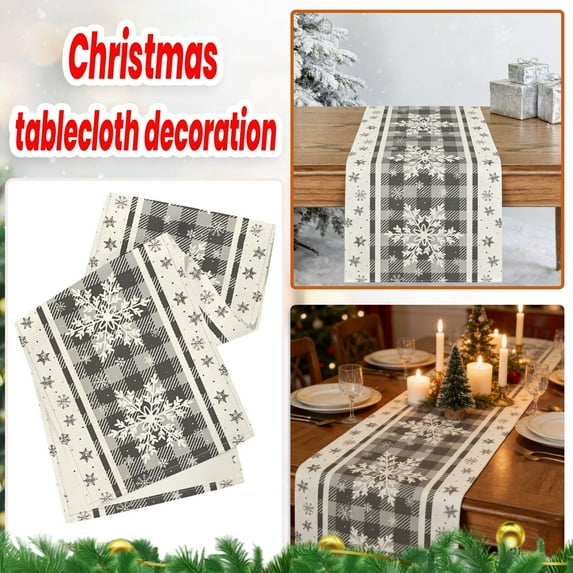 Winter Snowflake Table Runner, 13X90 Inch Linen Tablecloth, Table Mat For Dining Table, Coffee Table, Home Decor - Gray