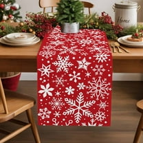 Winter Snowflake Table Runner 13x120 Inch Christmas Retro Red Background Table Runners Dresser Scarves Winter Holiday Kitchen Dining Table Decoration for Home Party Indoor