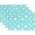 thumbnail image 1 of Winter Snowflake Turquoise Placemats Set of 4 Aqua Christmas Snow Snowman Cyan Xmas Table mats Burlap Placemat Kitchen Mat Dining Room Decoration 12" x 18" Washable Fast Dry, 1 of 8