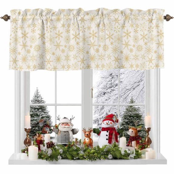 Winter Snowflake Valances for Windows, 54 x 18in, Christmas White Background Modern Rod Pocket Kitchen Valance Curtain Light Filtering Window Treatments for Living Room Bedroom, 1 Panel