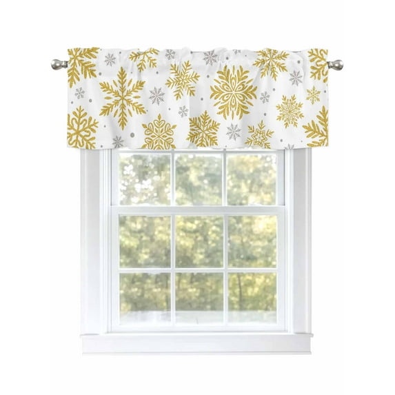 Winter Snowflake Valances for Windows Christmas Yellow Sequins Texture Abstract Rod Pocket Curtains Valance Short Window Treatment Drapes for Living Room, Bedroom Bathroom 60" W x 14" L