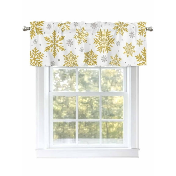 Winter Snowflake Valances for Windows Christmas Yellow Sequins Texture Abstract Rod Pocket Curtains Valance Short Window Treatment Drapes for Living Room, Bedroom Bathroom 54" W x 18" L