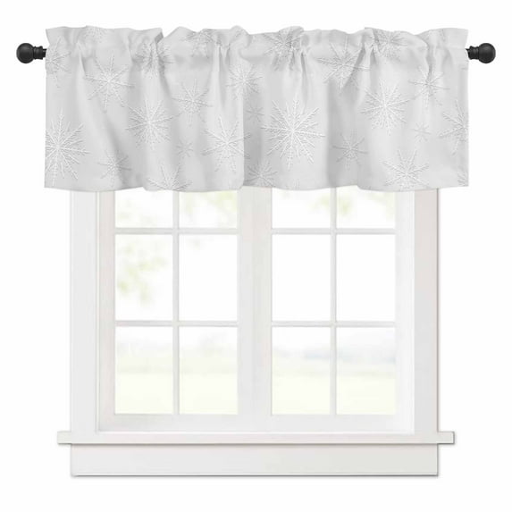 Winter Snowflake Valances for Windows Gray Background Christmas Snow Simple Rod Pocket Curtain Valance Window Treatment Short Curtains for Kitchen Living Room, 42"x12"