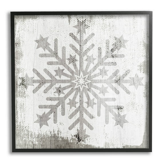 Winter Snowflake Weathered Pattern Holiday Graphic Art Black Framed Art Print Wall Art