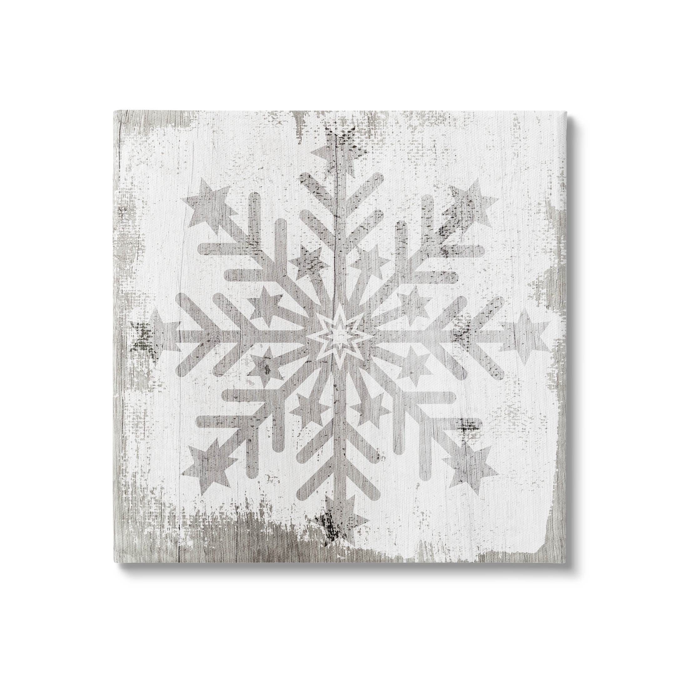 Winter Snowflake Weathered Pattern Off-White Canvas Wall Art