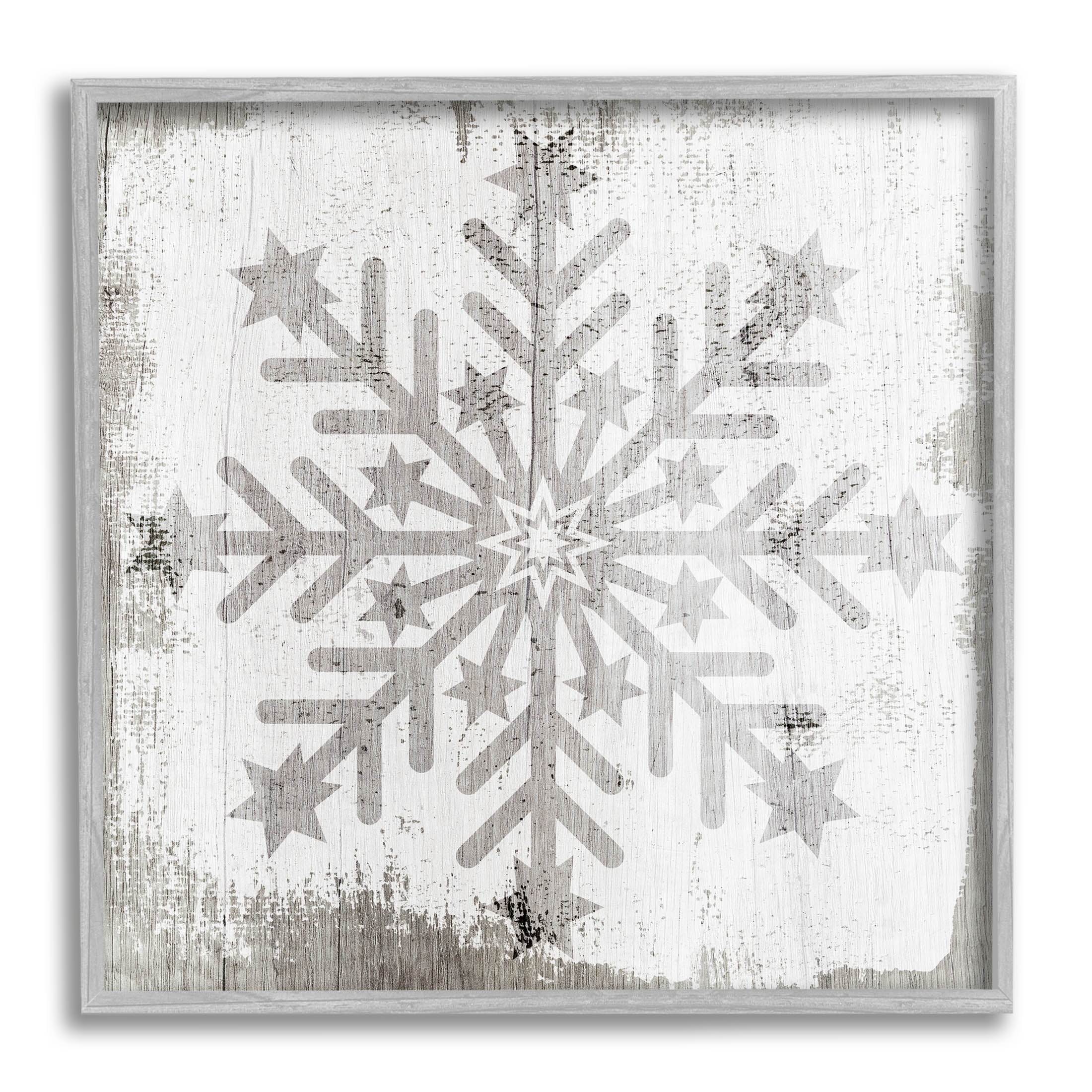 Winter Snowflake Weathered Pattern Holiday Graphic Art Gray Framed Art Print Wall Art