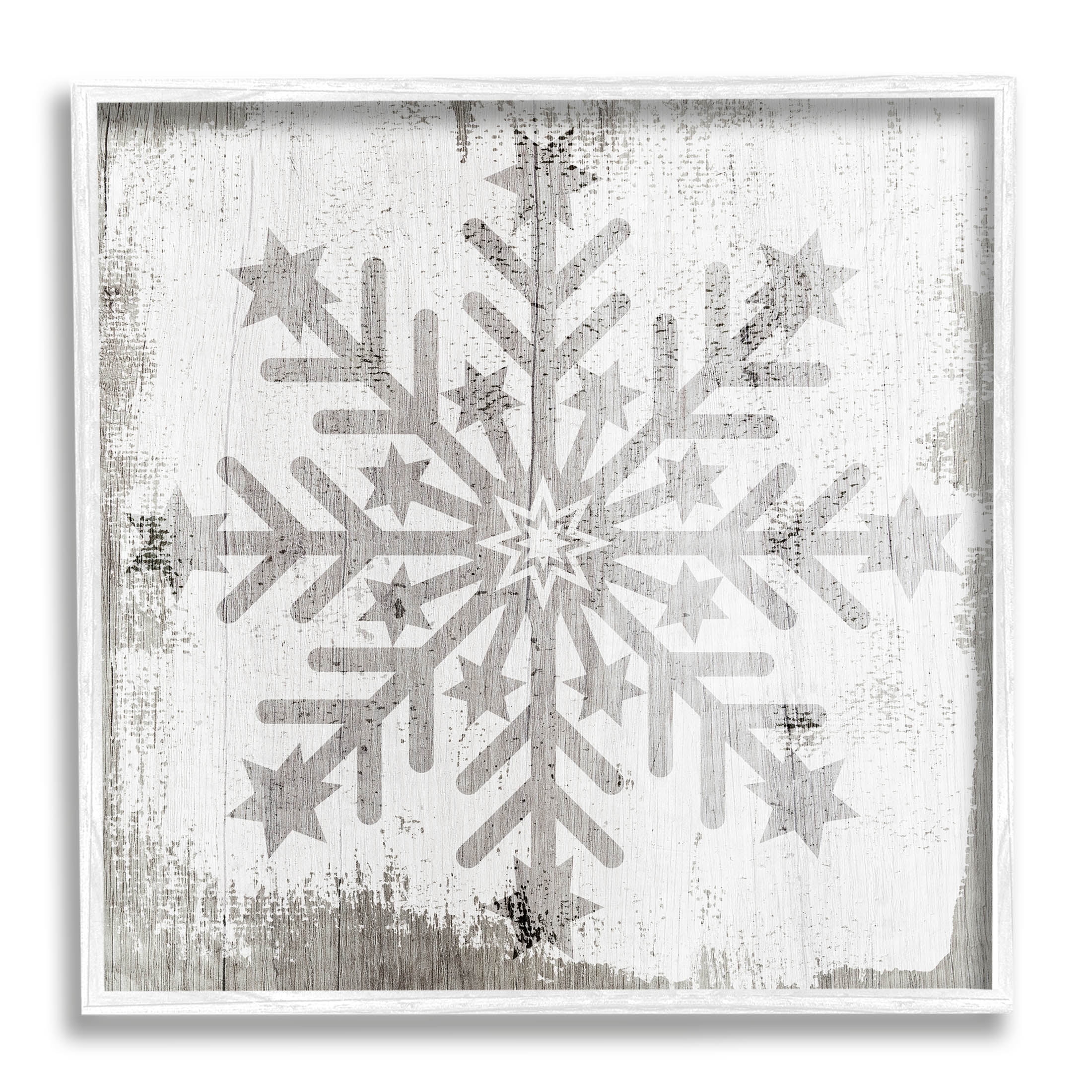 Winter Snowflake Weathered Pattern Holiday Graphic Art White Framed Art Print Wall Art