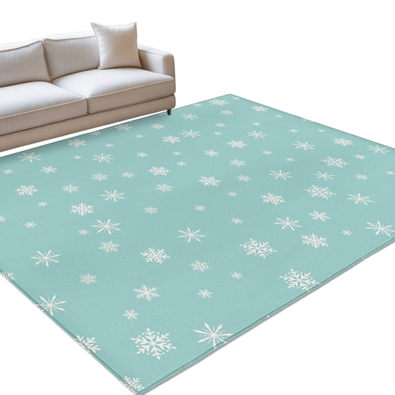 Winter Snowflakes Area Rug 5'x7', Christmas Tiny Stars Midnight Mint ...