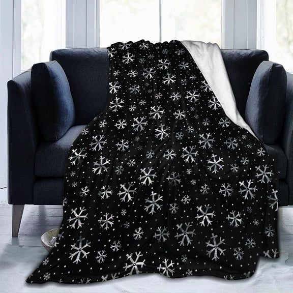 Winter Snowflakes Black Fleece Blanket Lightweight Ultra-Soft Christmas Throw Blanket for Sofa Couch Bed Camping Travel - Super Soft Cozy Microfiber Blanket 60"X50"