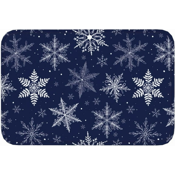 Winter Snowflakes Blue Bath Mat Non-Slip Soft Microfiber Bathroom Rugs Washable Bathmat, Carpet Rug Entryway Christmas Decor for Tub Shower Room Floor, 24x16 Mat
