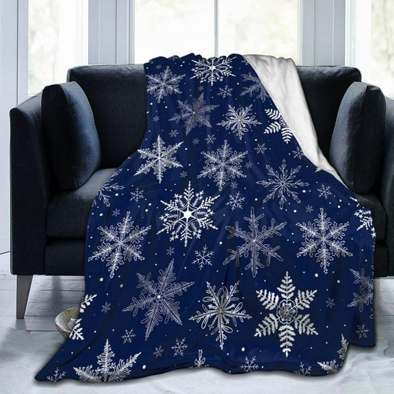 Winter Snowflakes Blue Fleece Blanket Lightweight Ultra-Soft Christmas Blanket for Sofa Couch Bed Camping Travel - Super Soft Cozy Microfiber Blanket 50"X40"