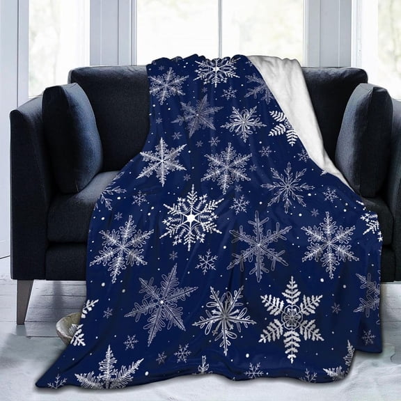 Winter Snowflakes Blue Fleece Blanket Lightweight Ultra-Soft Christmas Throw Blanket for Sofa Couch Bed Camping Travel - Super Soft Cozy Microfiber Blanket 60"X50"